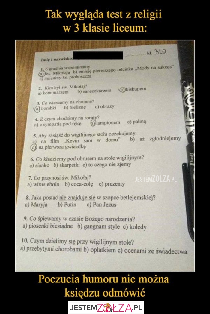 Test z religii