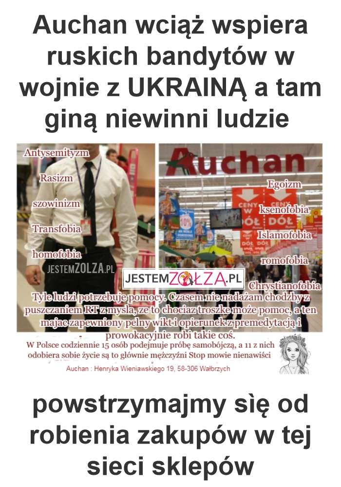 Auchan krwiopijcy Wałbrzych - akcja na pasażu , podżeganie do nienawiści