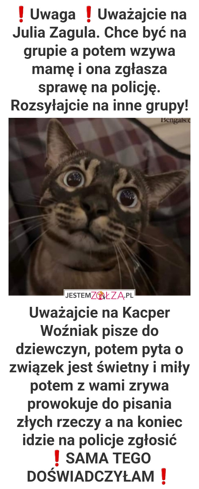 Uważajcie na Kacper Woźniak pisze do dziewczyn, potem pyta o związek jest świetny i miły potem z wami zrywa prowokuje do pisania złych rzeczy a na koniec idzie na policje zgłosić ❗SAMA TEGO DOŚWIADCZYŁAM❗